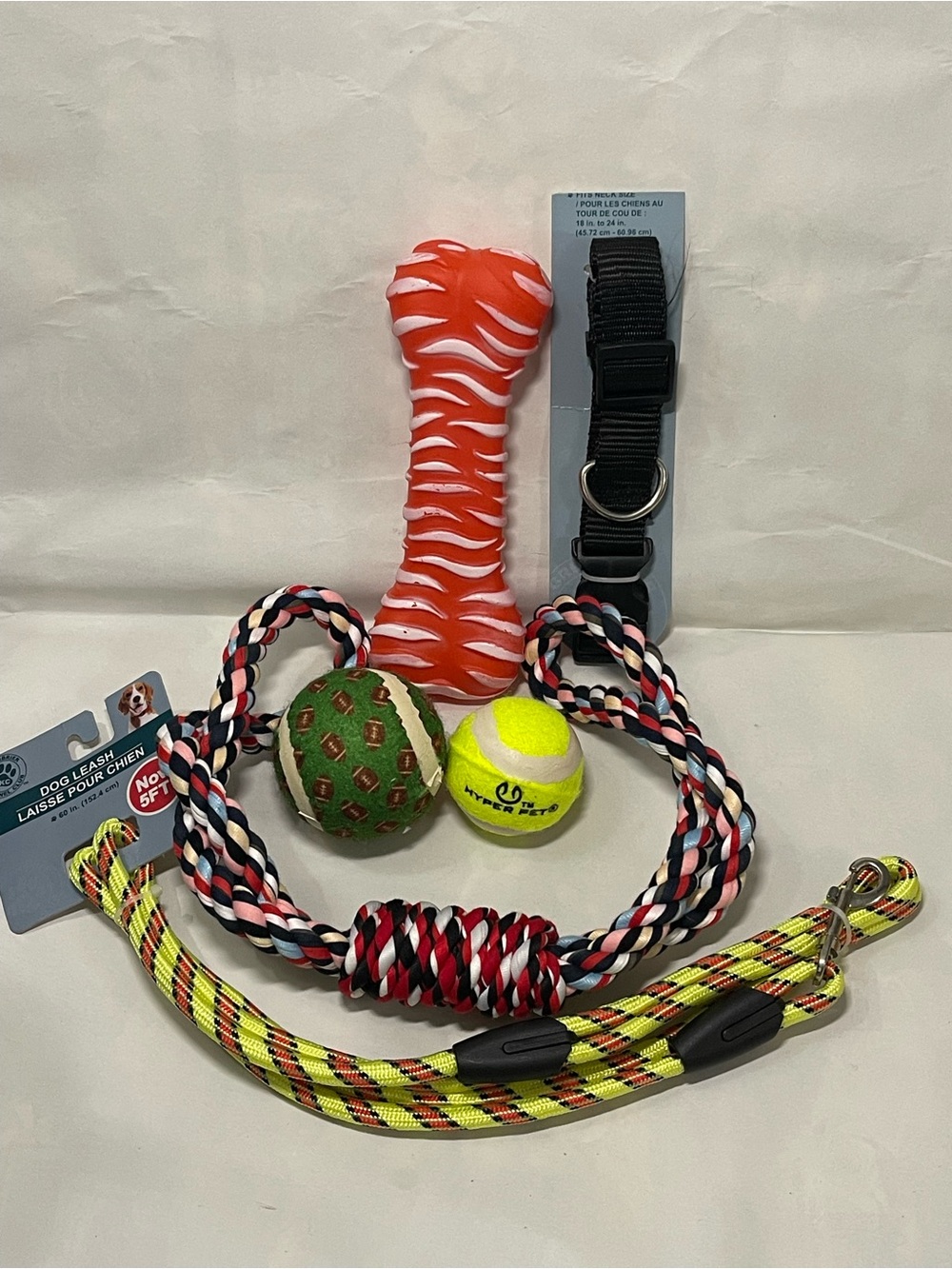 Kids Dog Toy and Leash Set - Orange, Green, Yellow